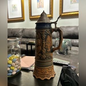 12" Antique German Stein with musical box in the bottom